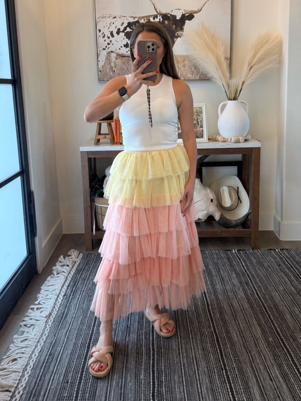 Tiered Pastel Maxi Tulle Skirt - Yellow & Pink